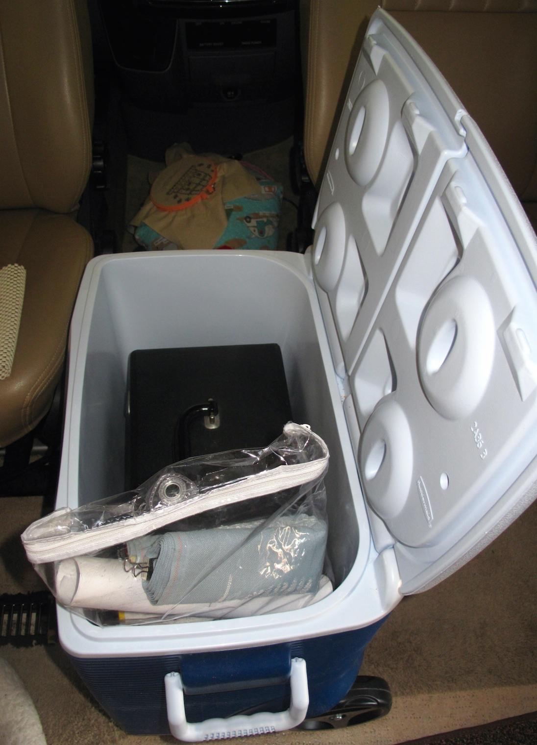 Anna's cooler doubles as sewing space